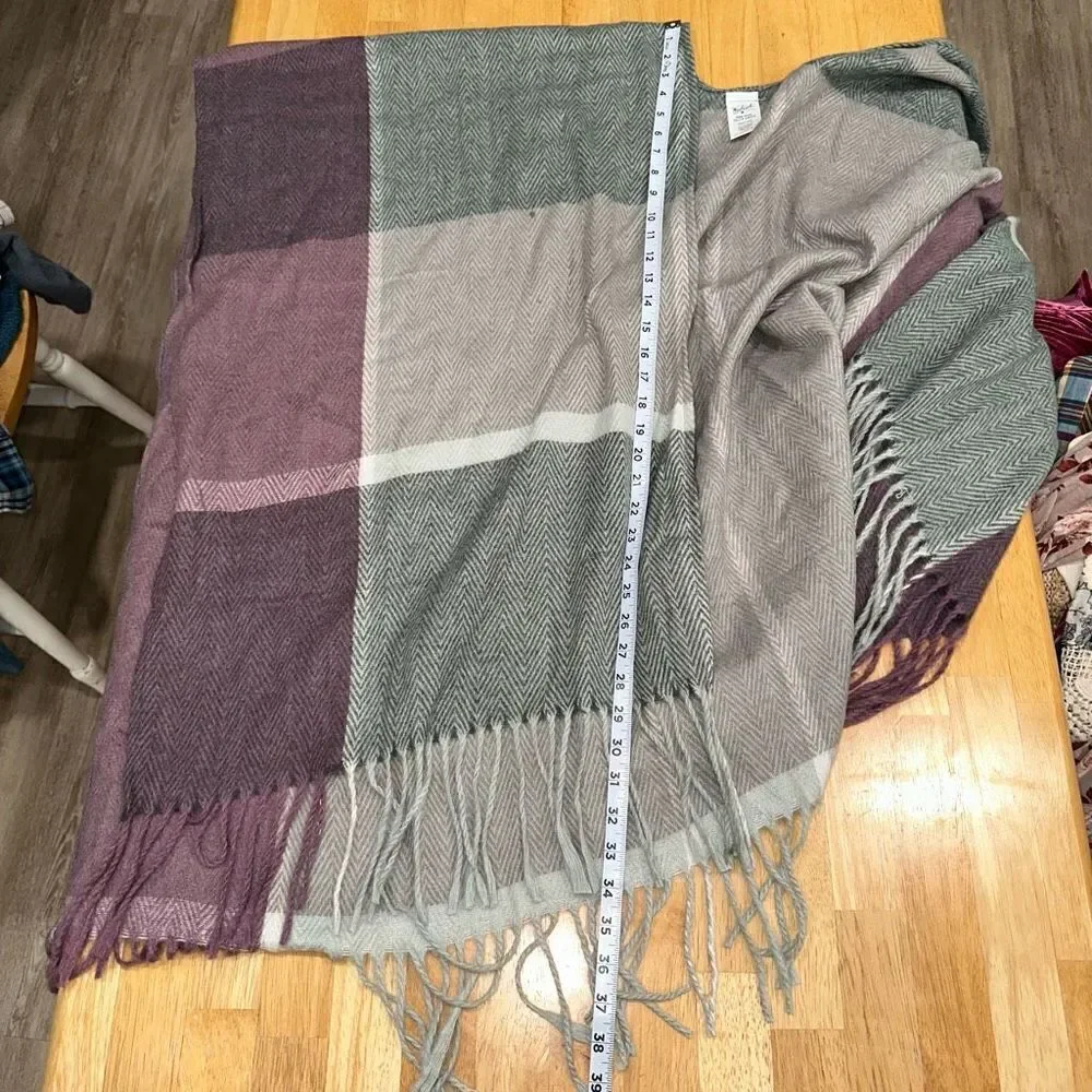 Woolrich Womens OS Purple & Gray Cozy‎ Blanket Duster Sweater Wrap Fringe Trim